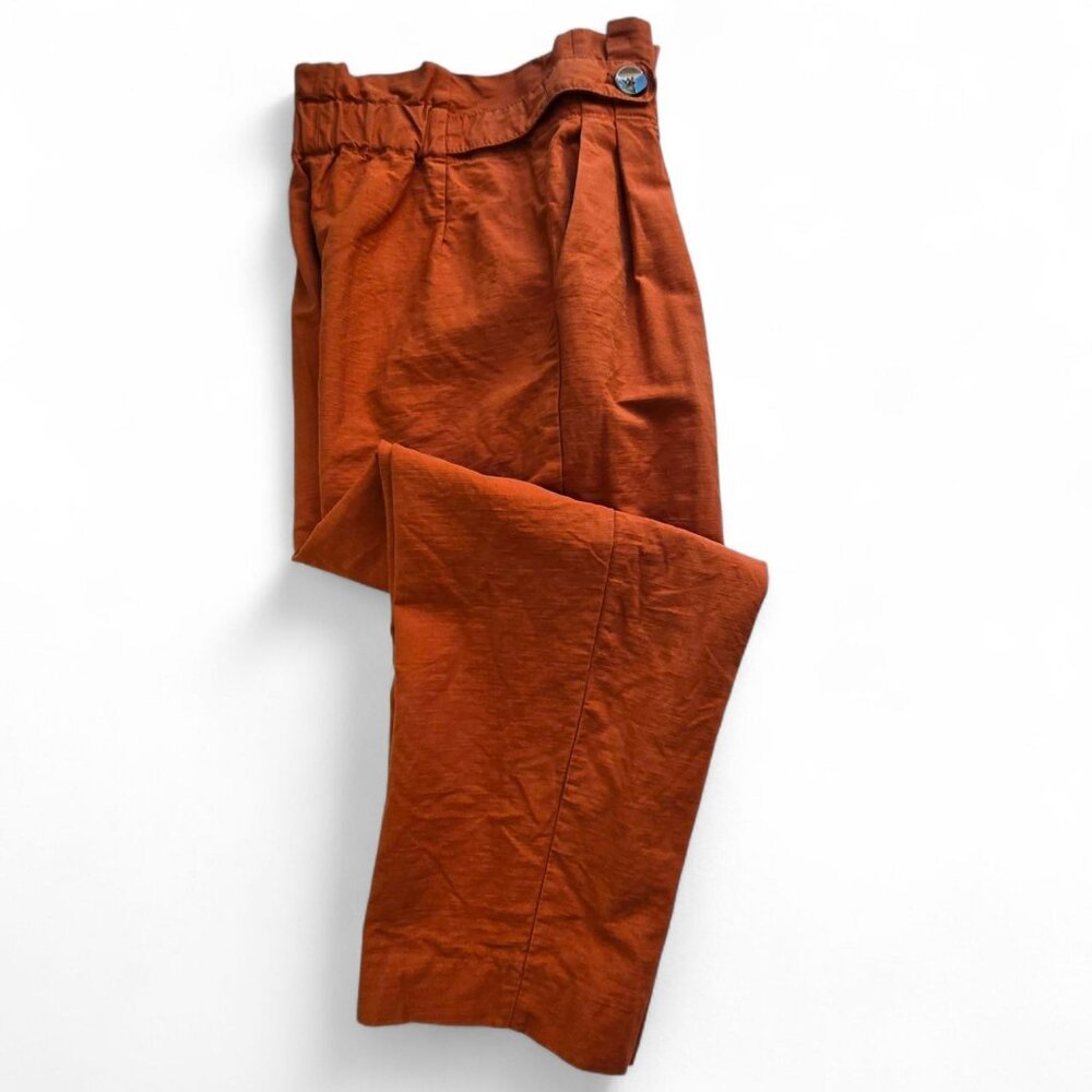 Zara Woman High-Waisted Pleated Rust Orange Tapered Pants Size S - Picture 7 of 8